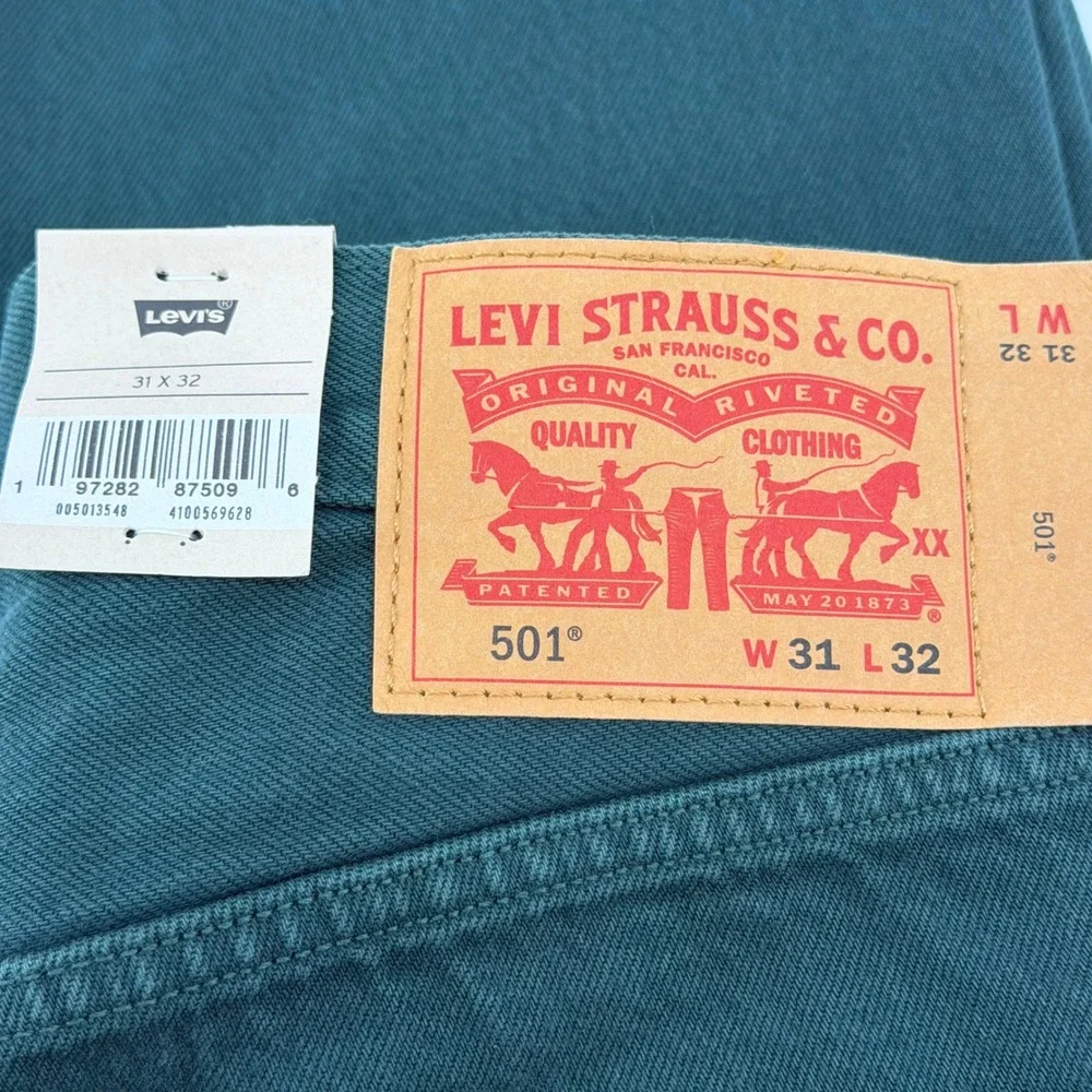 Levi's Jeans Mens 33x32 Green 501 Original Fit Straight Leg Button Fly 005013548